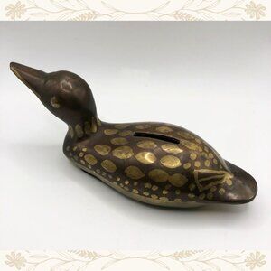 Vintage Brass Loon Coin Bank